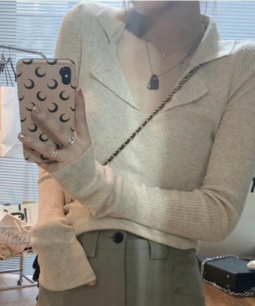 NoBelle(ノベル)の「リブカラーニットセーター ポロ襟付き(ニット/セーター・レディース・グレー/ブラック/ホワイト・S/M)」の4枚目の写真