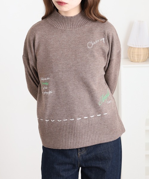 Anna Nicola(アンナニコラ)の「Anna Nicola ランダムロゴ刺繍ニット(ニット/セーター・レディース・モカ/グレイッシュベージュ/ブラック・38)」の16枚目の写真