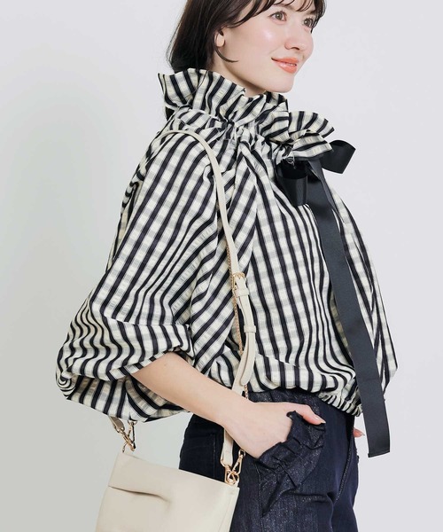 PICCIN(ピッチン)の「ビッグカラーグログランリボンブラウス(シャツ/ブラウス・レディース・ホワイト系その他/ネイビー/アイボリー・M)」の20枚目の写真