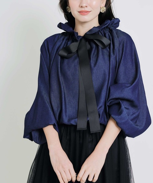 PICCIN(ピッチン)の「ビッグカラーグログランリボンブラウス(シャツ/ブラウス・レディース・ホワイト系その他/ネイビー/アイボリー・M)」の5枚目の写真