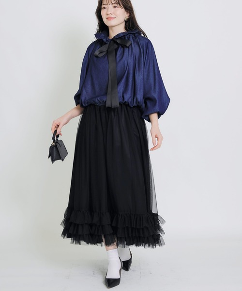 PICCIN(ピッチン)の「ビッグカラーグログランリボンブラウス(シャツ/ブラウス・レディース・ホワイト系その他/ネイビー/アイボリー・M)」の9枚目の写真