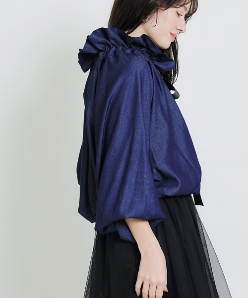 PICCIN(ピッチン)の「ビッグカラーグログランリボンブラウス(シャツ/ブラウス・レディース・ホワイト系その他/ネイビー/アイボリー・M)」の8枚目の写真