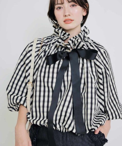 PICCIN(ピッチン)の「ビッグカラーグログランリボンブラウス(シャツ/ブラウス・レディース・ホワイト系その他/ネイビー/アイボリー・M)」の19枚目の写真