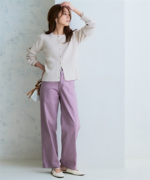 nissen（ニッセン）の「ムースタッチニット コンパクトクルーネックカーディガン（静電気防止・毛玉防止）＜大きいサイズ有＞（ニット/セーター・レディース・ライトピンク/ブラック/杢グレー/サンドベージュ・3L/LL/L/M/S）」の7枚目の写真