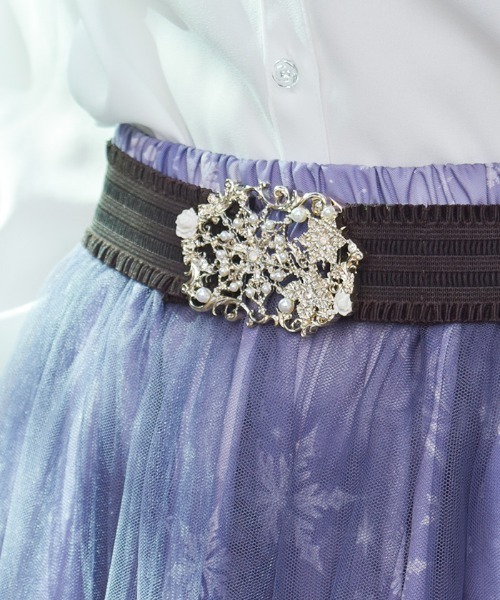 axes femme(アクシーズファム)の「雪薔薇モチーフゴムベルト(ベルト・レディース・シルバー/ゴールド・FREE)」の1枚目の写真
