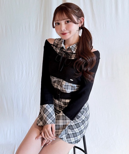 NOMAE（ノーマエ）の「【セットアップ対応】チェックシャツレイヤードニット（ニット/セーター・レディース・グレー系その他/ホワイト系その他/ベージュ系その他/ブラウン系その他・FREE）」の5枚目の写真