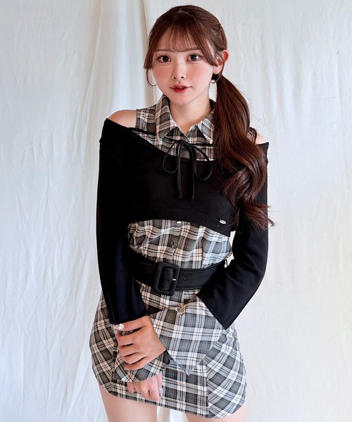 NOMAE（ノーマエ）の「【セットアップ対応】チェックシャツレイヤードニット（ニット/セーター・レディース・グレー系その他/ホワイト系その他/ベージュ系その他/ブラウン系その他・FREE）」の6枚目の写真