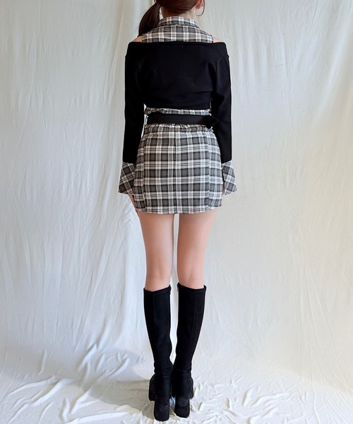 NOMAE（ノーマエ）の「【セットアップ対応】チェックシャツレイヤードニット（ニット/セーター・レディース・グレー系その他/ホワイト系その他/ベージュ系その他/ブラウン系その他・FREE）」の12枚目の写真