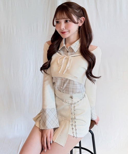 NOMAE（ノーマエ）の「【セットアップ対応】チェックシャツレイヤードニット（ニット/セーター・レディース・グレー系その他/ホワイト系その他/ベージュ系その他/ブラウン系その他・FREE）」の20枚目の写真