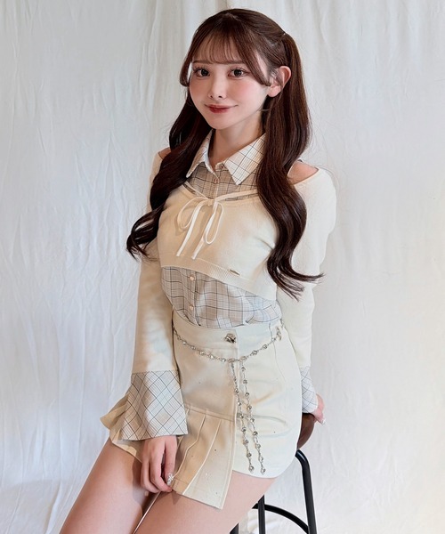 NOMAE（ノーマエ）の「【セットアップ対応】チェックシャツレイヤードニット（ニット/セーター・レディース・グレー系その他/ホワイト系その他/ベージュ系その他/ブラウン系その他・FREE）」の18枚目の写真