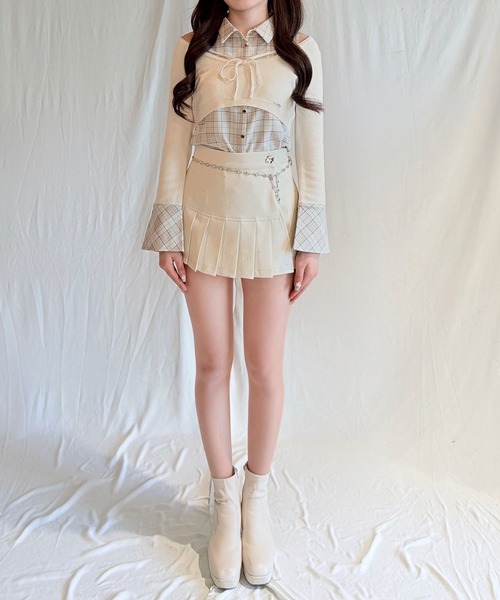 NOMAE（ノーマエ）の「【セットアップ対応】チェックシャツレイヤードニット（ニット/セーター・レディース・グレー系その他/ホワイト系その他/ベージュ系その他/ブラウン系その他・FREE）」の14枚目の写真