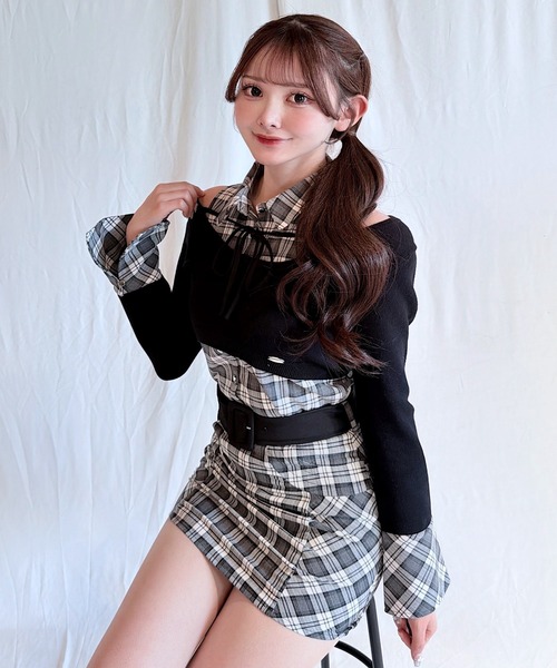 NOMAE（ノーマエ）の「【セットアップ対応】チェックシャツレイヤードニット（ニット/セーター・レディース・グレー系その他/ホワイト系その他/ベージュ系その他/ブラウン系その他・FREE）」の21枚目の写真