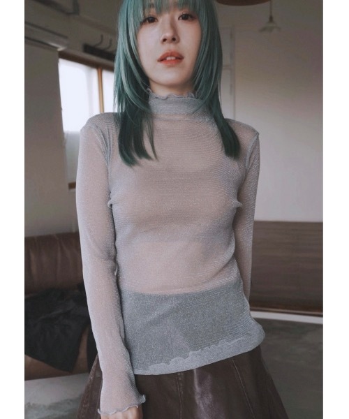 SALTMINT(ソルトミント)の「シースルーラメ長袖トップス(Tシャツ/カットソー・レディース・アイボリー/ブラック/グレー・FREE)」の10枚目の写真