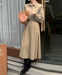 ウエストベルト付きシャツワンピース