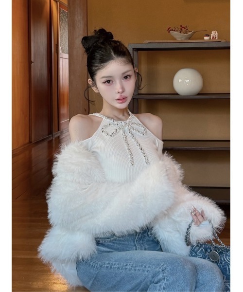 リボンビジューアメスリニットトップス（ニット/セーター）｜Darich