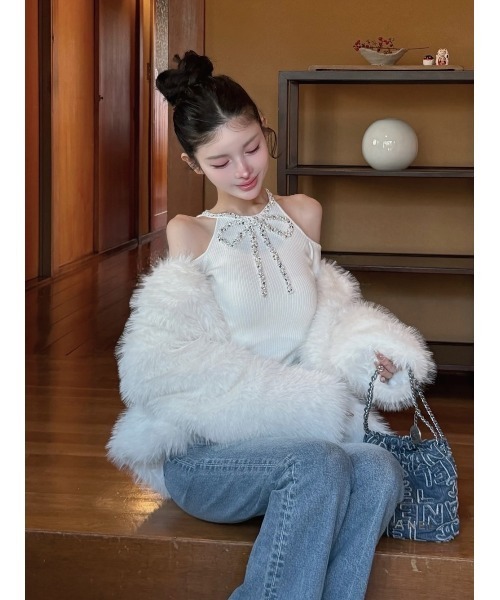 リボンビジューアメスリニットトップス（ニット/セーター）｜Darich