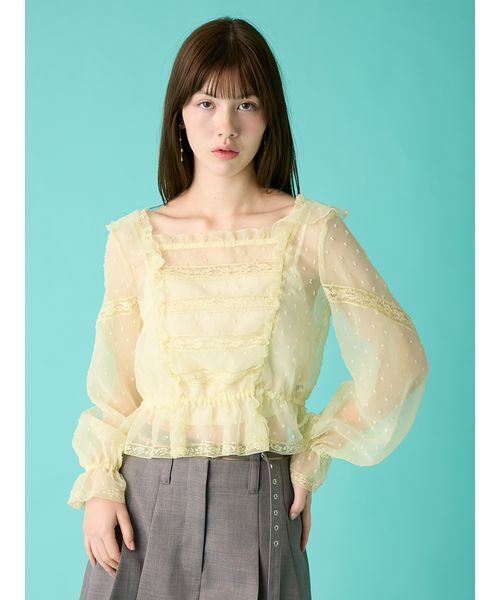 FURFUR（ファーファー）の「レースフリルブラウス（シャツ/ブラウス・レディース・オフホワイト/ブラック/イエロー・F）」の3枚目の写真