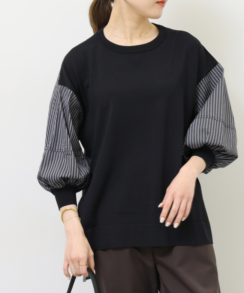 Torrazzo Donna（トラッゾドンナ）の「［26SS新作］【TORRAZZO DONNA/トラッゾドンナ】ドッキングプルオーバー（シャツ/ブラウス・レディース・ブラック/ネイビー・FREE）」の2枚目の写真