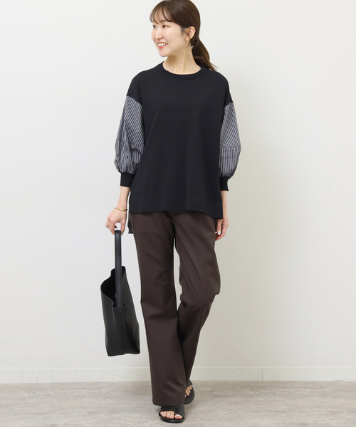 Torrazzo Donna（トラッゾドンナ）の「［26SS新作］【TORRAZZO DONNA/トラッゾドンナ】ドッキングプルオーバー（シャツ/ブラウス・レディース・ブラック/ネイビー・FREE）」の3枚目の写真