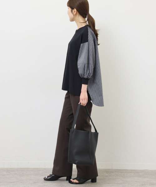 Torrazzo Donna（トラッゾドンナ）の「［26SS新作］【TORRAZZO DONNA/トラッゾドンナ】ドッキングプルオーバー（シャツ/ブラウス・レディース・ブラック/ネイビー・FREE）」の4枚目の写真