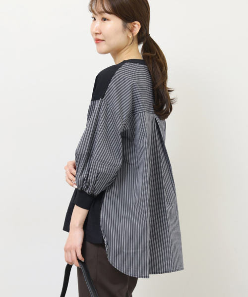 Torrazzo Donna（トラッゾドンナ）の「［26SS新作］【TORRAZZO DONNA/トラッゾドンナ】ドッキングプルオーバー（シャツ/ブラウス・レディース・ブラック/ネイビー・FREE）」の9枚目の写真