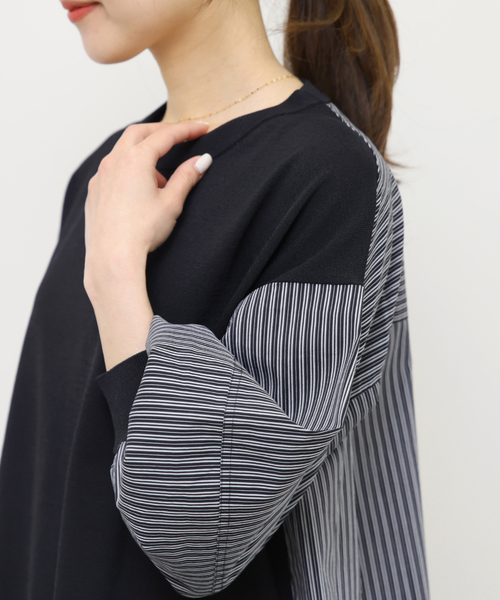 Torrazzo Donna（トラッゾドンナ）の「［26SS新作］【TORRAZZO DONNA/トラッゾドンナ】ドッキングプルオーバー（シャツ/ブラウス・レディース・ブラック/ネイビー・FREE）」の11枚目の写真