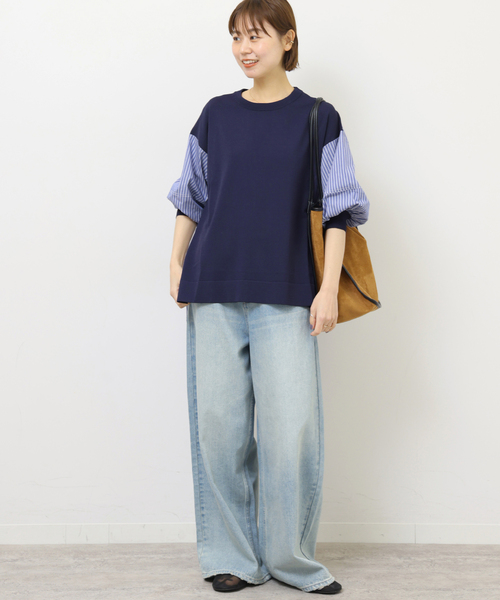 Torrazzo Donna（トラッゾドンナ）の「［26SS新作］【TORRAZZO DONNA/トラッゾドンナ】ドッキングプルオーバー（シャツ/ブラウス・レディース・ブラック/ネイビー・FREE）」の12枚目の写真