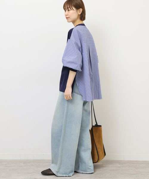 Torrazzo Donna（トラッゾドンナ）の「［26SS新作］【TORRAZZO DONNA/トラッゾドンナ】ドッキングプルオーバー（シャツ/ブラウス・レディース・ブラック/ネイビー・FREE）」の14枚目の写真