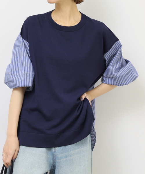 Torrazzo Donna（トラッゾドンナ）の「［26SS新作］【TORRAZZO DONNA/トラッゾドンナ】ドッキングプルオーバー（シャツ/ブラウス・レディース・ブラック/ネイビー・FREE）」の16枚目の写真