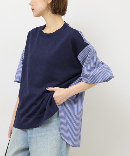 Torrazzo Donna（トラッゾドンナ）の「［26SS新作］【TORRAZZO DONNA/トラッゾドンナ】ドッキングプルオーバー（シャツ/ブラウス・レディース・ブラック/ネイビー・FREE）」の18枚目の写真