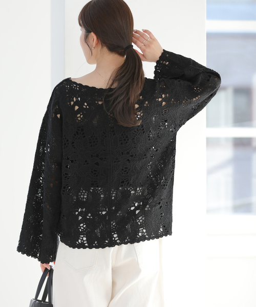 JOURNAL STANDARD relume（ジャーナルスタンダード　レリューム）の「［26SS新作］エンブロイダリークロシェレースプルオーバー（ニット/セーター・レディース・ブラック/ホワイト・FREE）」の9枚目の写真