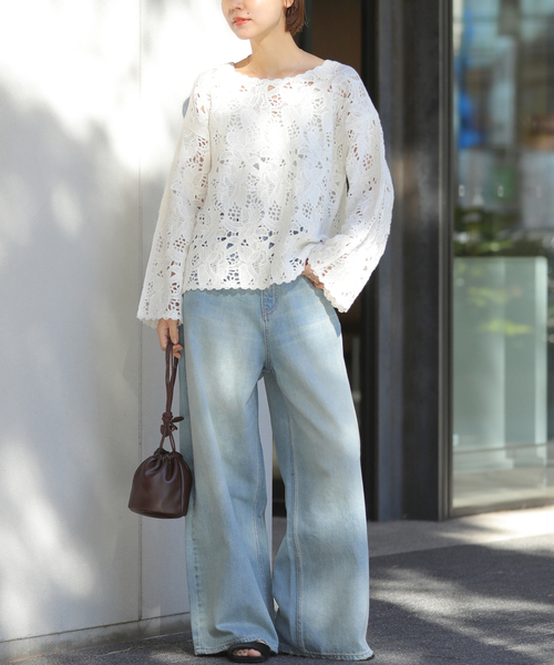 JOURNAL STANDARD relume（ジャーナルスタンダード　レリューム）の「［26SS新作］エンブロイダリークロシェレースプルオーバー（ニット/セーター・レディース・ブラック/ホワイト・FREE）」の10枚目の写真