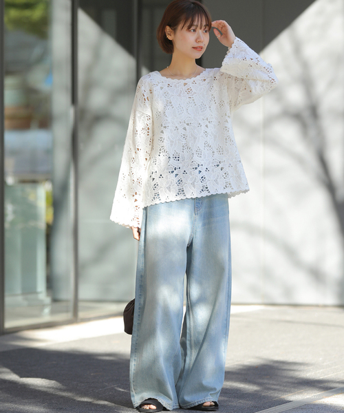 JOURNAL STANDARD relume（ジャーナルスタンダード　レリューム）の「［26SS新作］エンブロイダリークロシェレースプルオーバー（ニット/セーター・レディース・ブラック/ホワイト・FREE）」の11枚目の写真