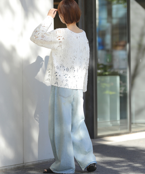 JOURNAL STANDARD relume（ジャーナルスタンダード　レリューム）の「［26SS新作］エンブロイダリークロシェレースプルオーバー（ニット/セーター・レディース・ブラック/ホワイト・FREE）」の13枚目の写真