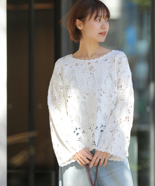 JOURNAL STANDARD relume（ジャーナルスタンダード　レリューム）の「［26SS新作］エンブロイダリークロシェレースプルオーバー（ニット/セーター・レディース・ブラック/ホワイト・FREE）」の17枚目の写真