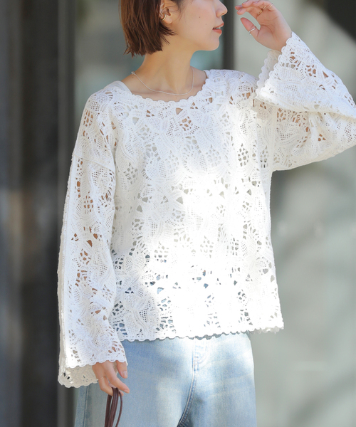 JOURNAL STANDARD relume（ジャーナルスタンダード　レリューム）の「［26SS新作］エンブロイダリークロシェレースプルオーバー（ニット/セーター・レディース・ブラック/ホワイト・FREE）」の18枚目の写真