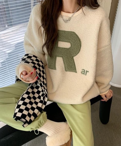 2ly2（トゥーリートゥー）の「ビッグRロゴ ボア風オーバースウェット（その他トップス・レディース・アイボリー/グリーン・FREE）」の12枚目の写真