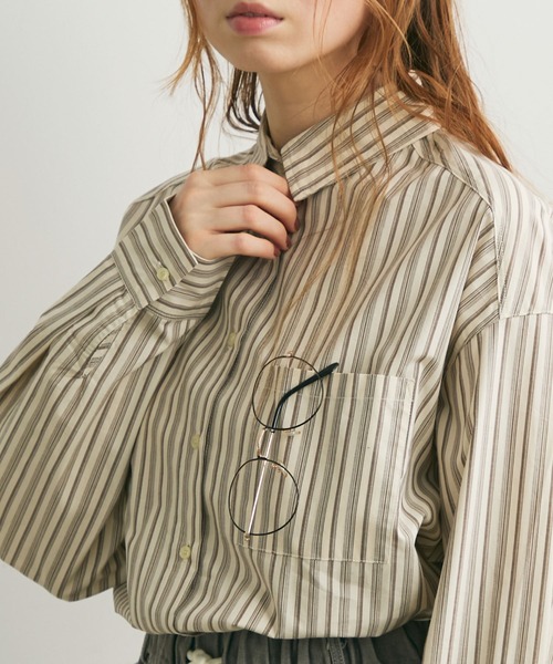 Crisp（クリスプ）の「マルチストライプオーバーシャツ（シャツ/ブラウス・レディース・ブルー/ブラウン・FREE）」の4枚目の写真