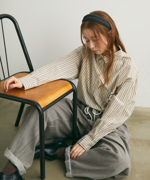 Crisp（クリスプ）の「マルチストライプオーバーシャツ（シャツ/ブラウス・レディース・ブルー/ブラウン・FREE）」の5枚目の写真