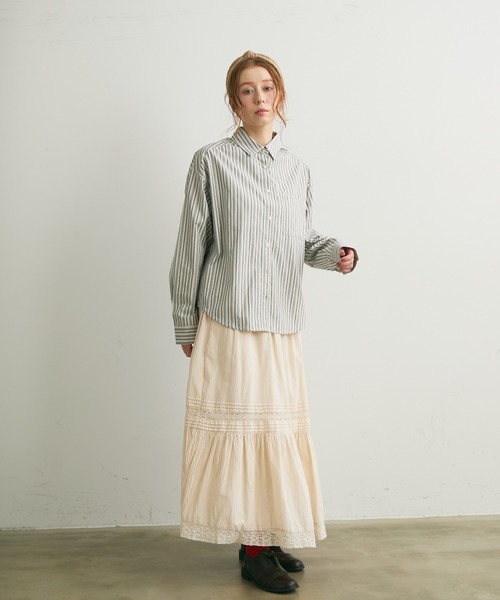Crisp（クリスプ）の「マルチストライプオーバーシャツ（シャツ/ブラウス・レディース・ブルー/ブラウン・FREE）」の6枚目の写真
