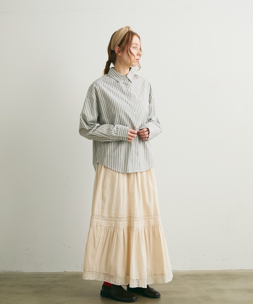 Crisp（クリスプ）の「マルチストライプオーバーシャツ（シャツ/ブラウス・レディース・ブルー/ブラウン・FREE）」の7枚目の写真