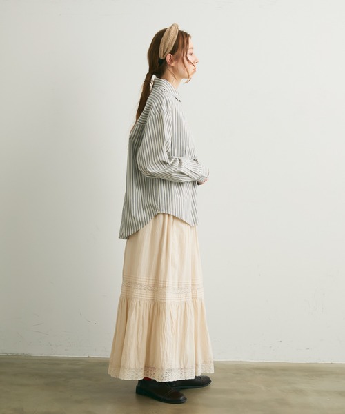 Crisp（クリスプ）の「マルチストライプオーバーシャツ（シャツ/ブラウス・レディース・ブルー/ブラウン・FREE）」の8枚目の写真