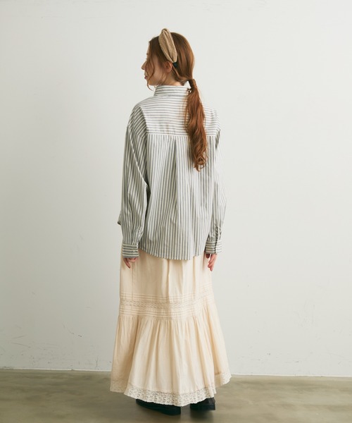 Crisp（クリスプ）の「マルチストライプオーバーシャツ（シャツ/ブラウス・レディース・ブルー/ブラウン・FREE）」の9枚目の写真