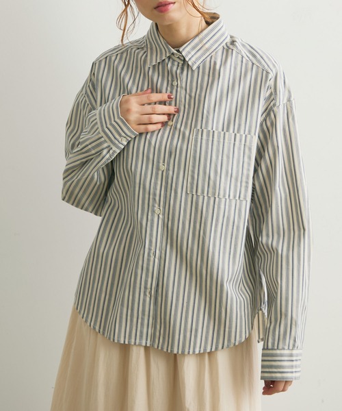 Crisp（クリスプ）の「マルチストライプオーバーシャツ（シャツ/ブラウス・レディース・ブルー/ブラウン・FREE）」の10枚目の写真