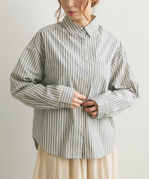 Crisp（クリスプ）の「マルチストライプオーバーシャツ（シャツ/ブラウス・レディース・ブルー/ブラウン・FREE）」の11枚目の写真