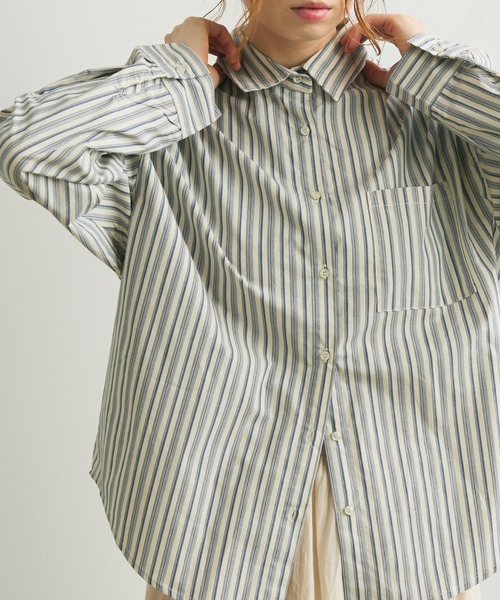 Crisp（クリスプ）の「マルチストライプオーバーシャツ（シャツ/ブラウス・レディース・ブルー/ブラウン・FREE）」の14枚目の写真