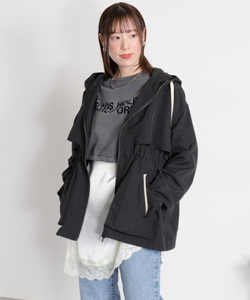 cepo（セポ）の「〈セットアップ対応〉撥水・UV・ウォッシャブル 2wayグログランハーフドロストジャケット（ブルゾン・レディース・ベージュ/ブラック/グレー・M）」の2枚目の写真