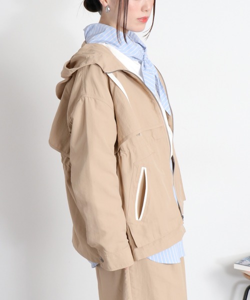 cepo（セポ）の「〈セットアップ対応〉撥水・UV・ウォッシャブル 2wayグログランハーフドロストジャケット（ブルゾン・レディース・ベージュ/ブラック/グレー・M）」の9枚目の写真
