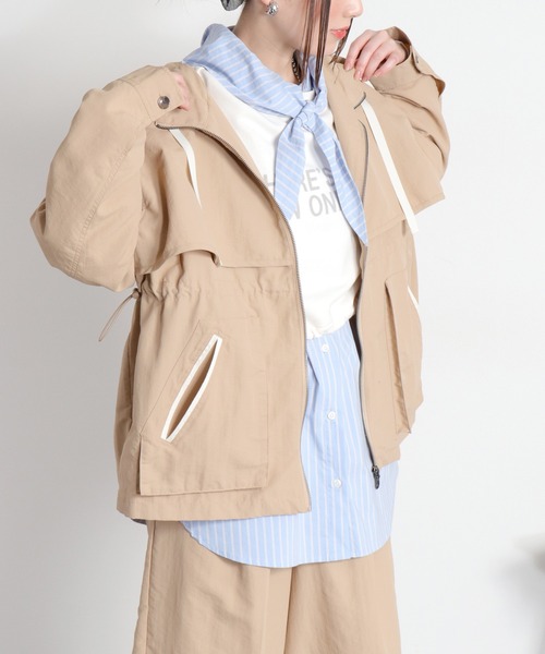 cepo（セポ）の「〈セットアップ対応〉撥水・UV・ウォッシャブル 2wayグログランハーフドロストジャケット（ブルゾン・レディース・ベージュ/ブラック/グレー・M）」の10枚目の写真