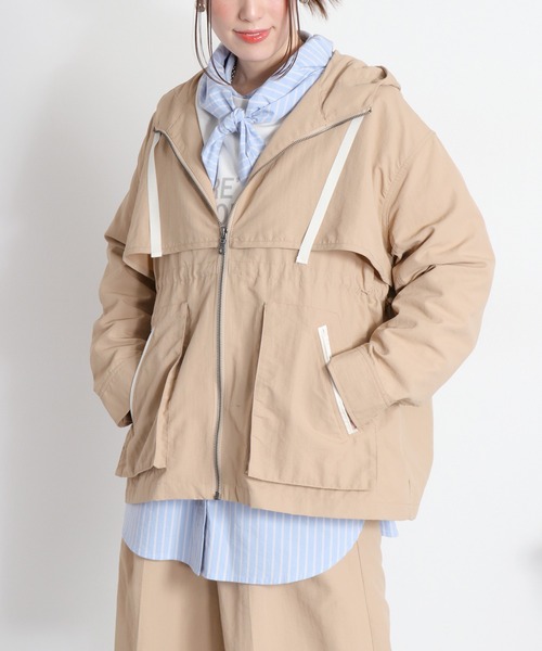 cepo（セポ）の「〈セットアップ対応〉撥水・UV・ウォッシャブル 2wayグログランハーフドロストジャケット（ブルゾン・レディース・ベージュ/ブラック/グレー・M）」の8枚目の写真